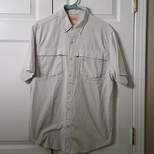 Coleman lightweight light gray vented multi pocket button down shirt Sz L EUC